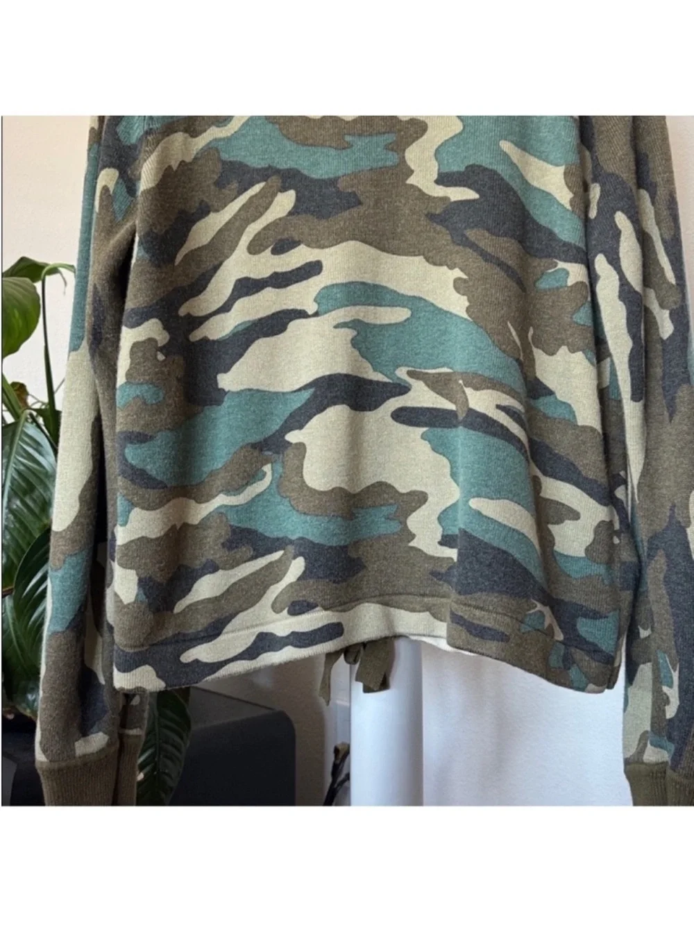 J Crew Knit Wool Blend Full zip Sweater/Jacket Sz S Camo Green Crewneck